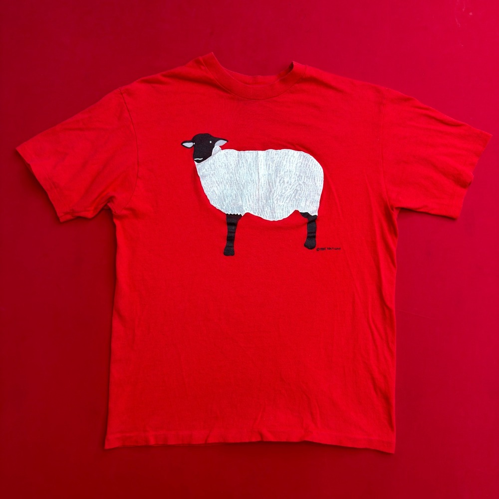 Vintage 1985 Holy Cow Sheep T Shirt Red Hanes Single Stitch Made in USA Large
